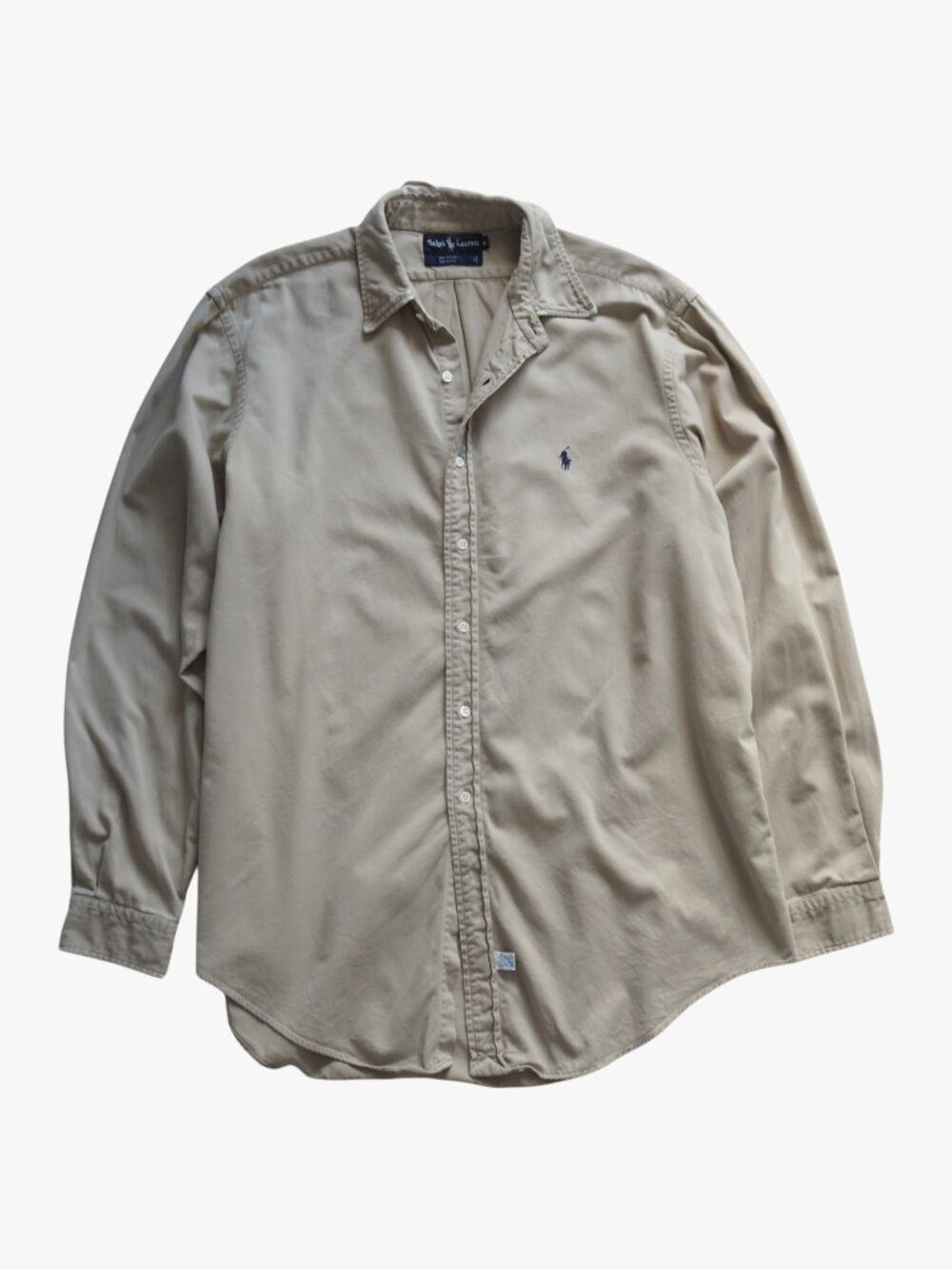 (VINTAGE) RALPH LAUREN | 100% COTTON KHAKI BUTTON DOWN SHIRT